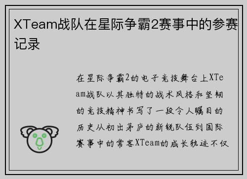 XTeam战队在星际争霸2赛事中的参赛记录